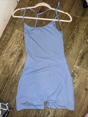 SHEIN Light Blue Ribbed Sleeveless Romper